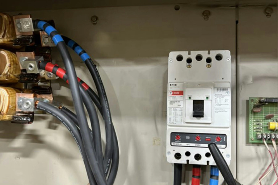 closeup of electric panel breaker